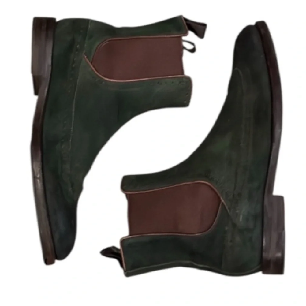 Authentic Jimmy Choo luxury designer men's army green suede leather boots sz 9.5
